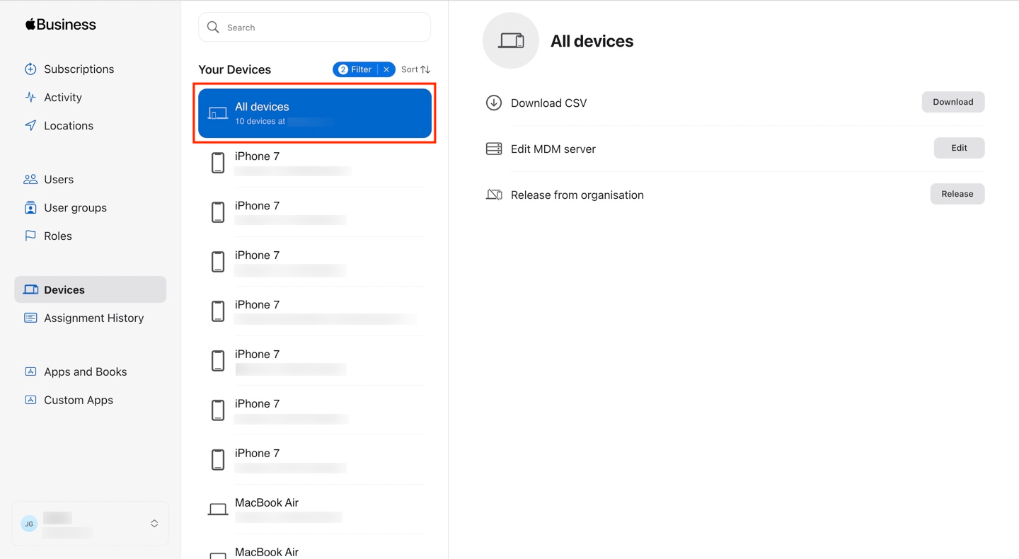Select all the filtered devices in ABM portal.