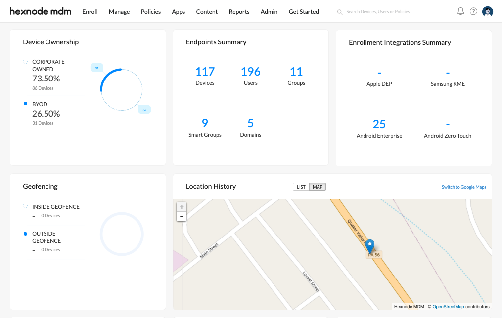 Location History Widget of Mac devices from Dashboard Location History Widget of Mac devices from Hexnode dashboard