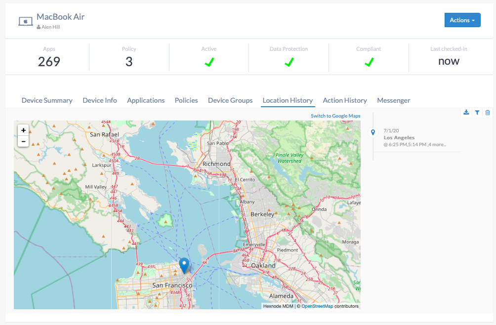 Tracking Location History of Mac Devices from Device Summary Location History of Mac devices from Hexnode’s Device Summary Page
