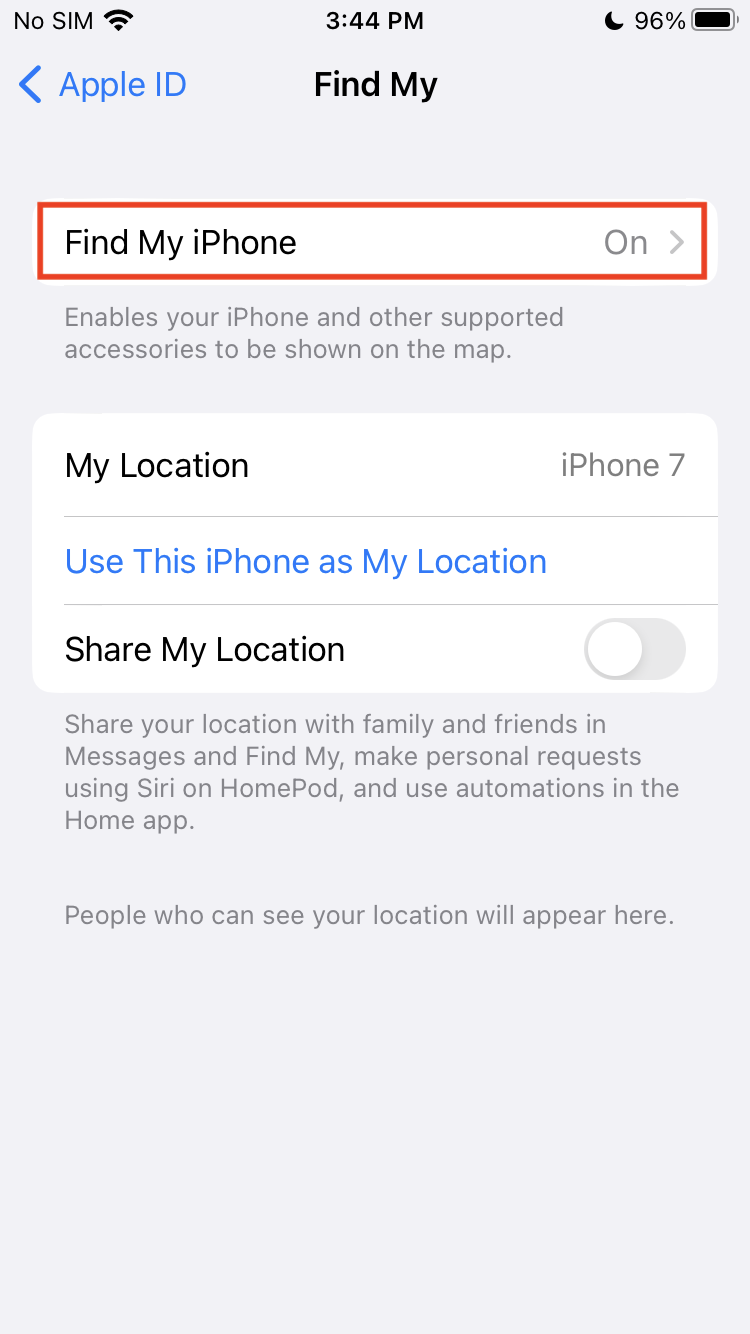 Find My on iOS devices Enable/disable find my on iOS devices