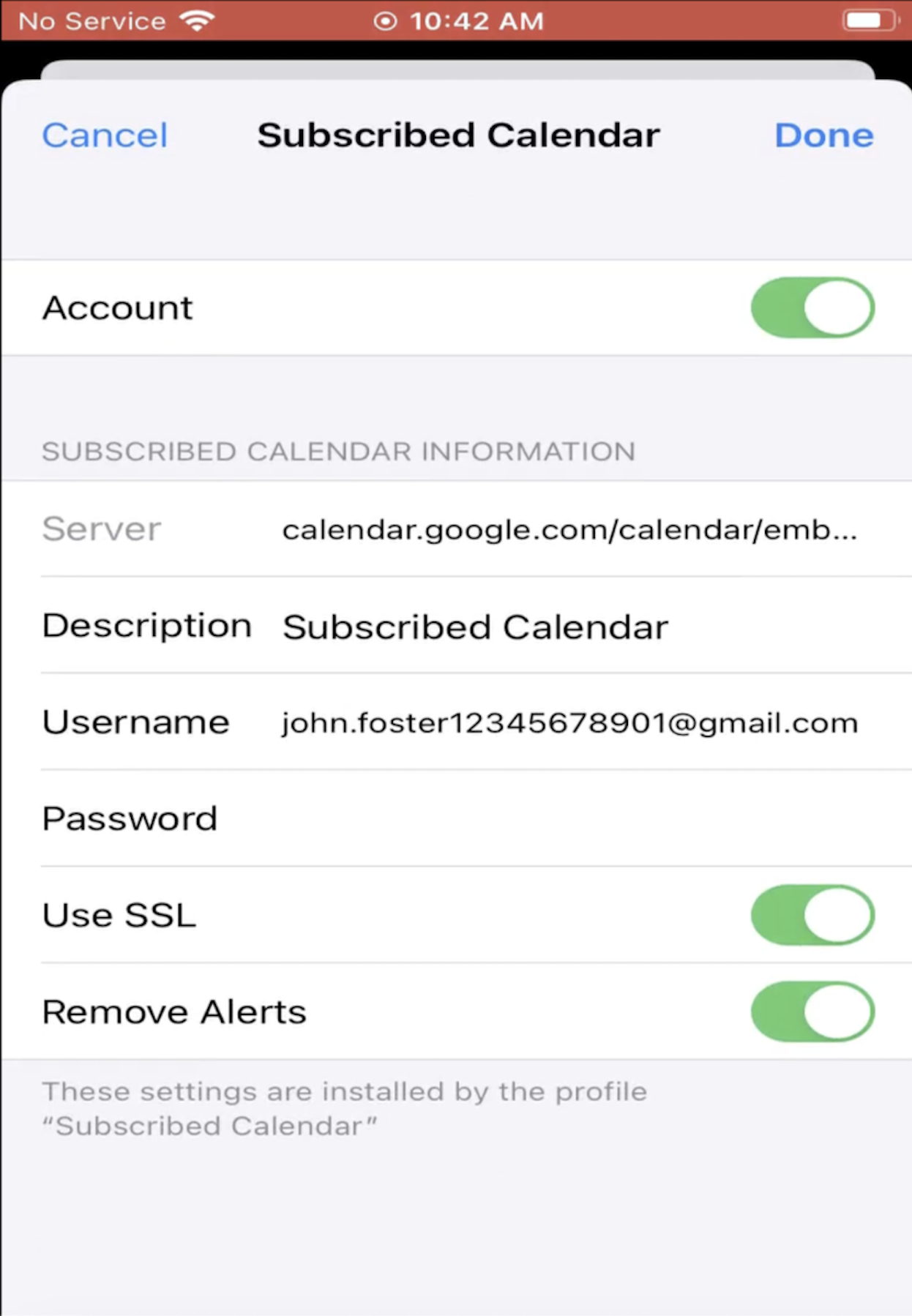 Configuration profile for subscribed calendars settings adds the necessary configurations to the Settings app on iOS
