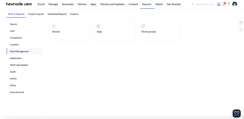 Data management reports in Hexnode