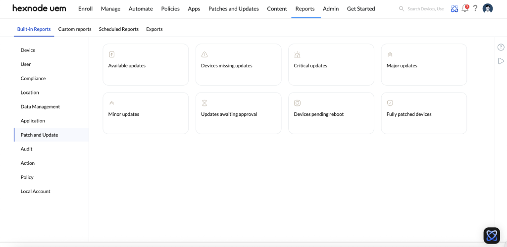 Patch and update reports in Hexnode.
