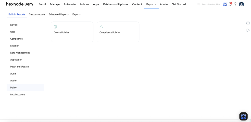 Policy reports in Hexnode