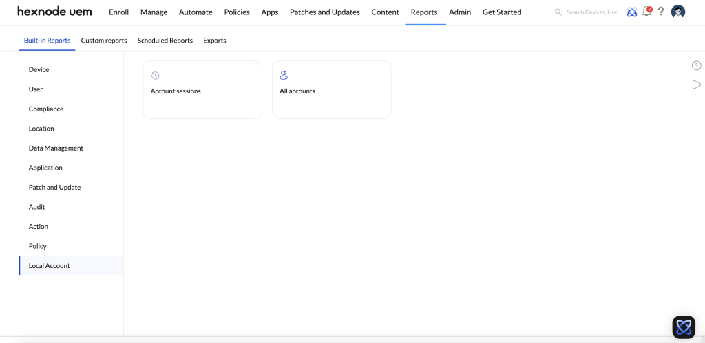 Local account reports in Hexnode.